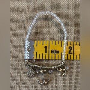 White Nautical Stretch Bracelet Anchors & White Faceted Beads